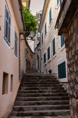 Fototapeta premium Charming stone street with historic architecture in the old town of Herceg Novi, Montenegro
