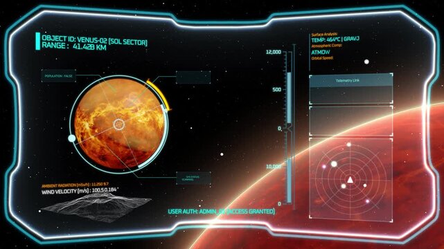Futuristic space hud with planet data and ui elements