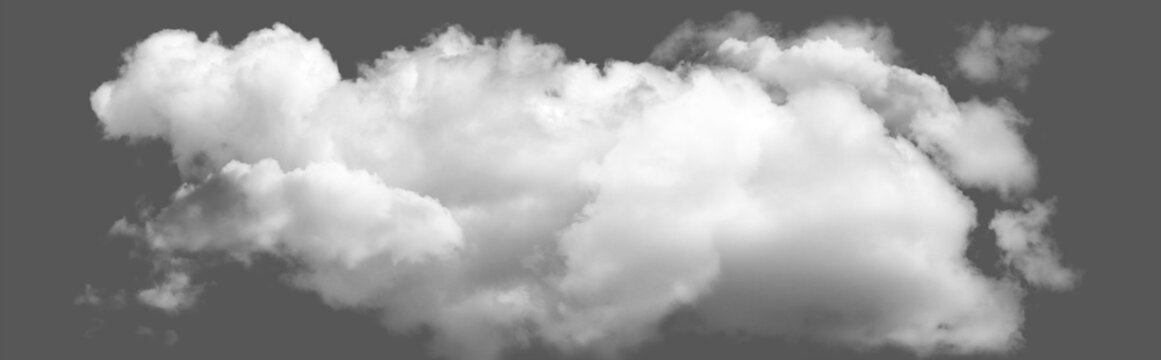 Fluffy white cloud isolated on a grey background realistic cloud element for design, weather, and sky concepts isolated on transparent background