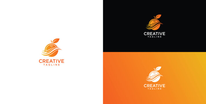 Vibrant abstract logo design capturing the essence of a stylized fruit with a fresh leaf and dynamic swirling elements, symbolizing organic energy and creative inspiration