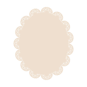 Vintage lace doily frame background. Decorative paper cutout border with copy space. Vector template