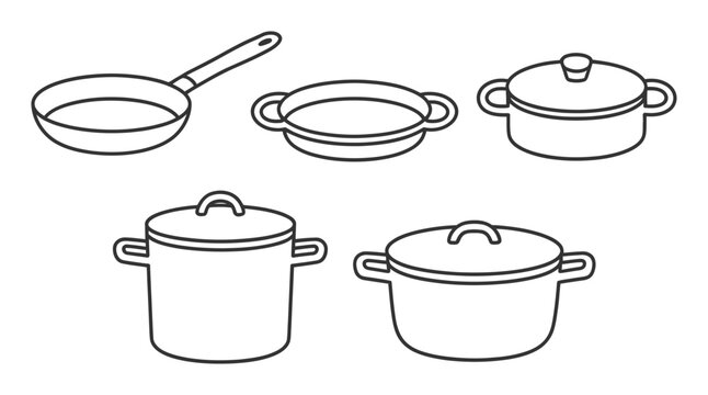 Collection of hand-drawn kitchen pots and pans