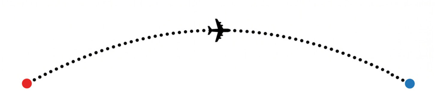Dotted aircraft flight route with start and end point