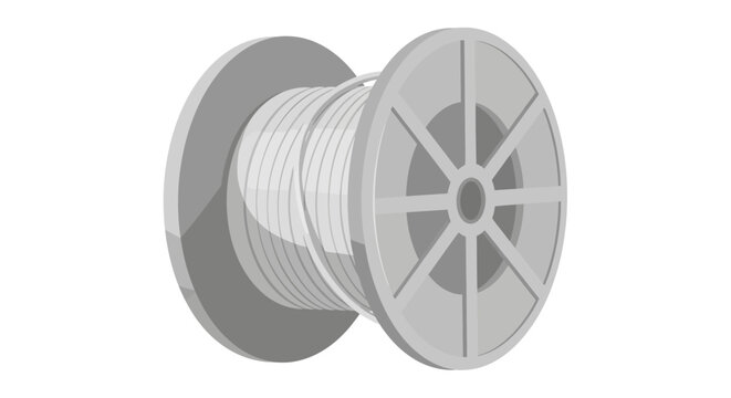 Grey 3D printer filament spool on plastic reel isolated on white background illustration