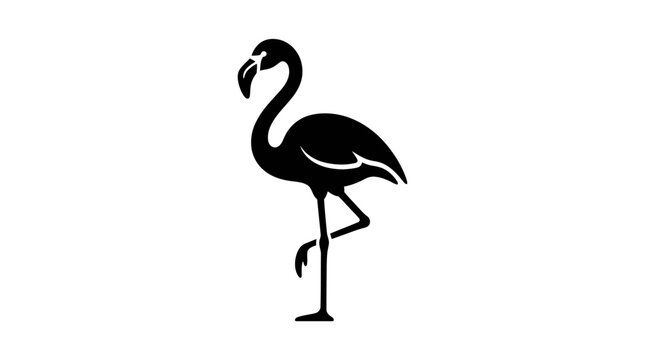 Black Flamingo Bird Silhouette Standing.