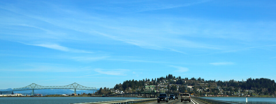 Astoria, Oregon- View of the city and its famous bridge as you drive up north on the 101.