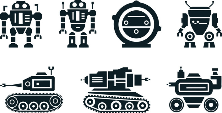 Futuristic black robot silhouette vector icon