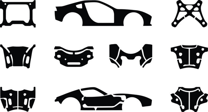 Auto body parts and chassis vector icon