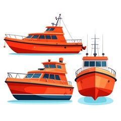 Fototapeta premium Red and blue ferry boats on calm water.