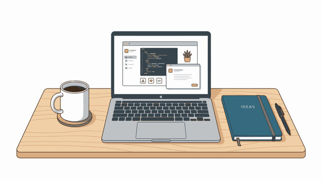 Laptop on a wooden desk.