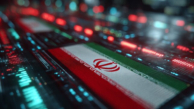 Financial dynamics: the iranian rial amidst economic fluctuations. Virtual analytics. Illustrating the iranian rial's role amid economic changes and graphs. Digital control. Futuristic data.