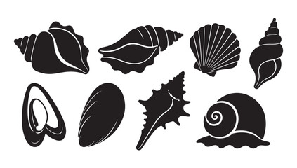 Seashell Silhouettes Vector Set - Beach and Ocean Icons © Madaheen