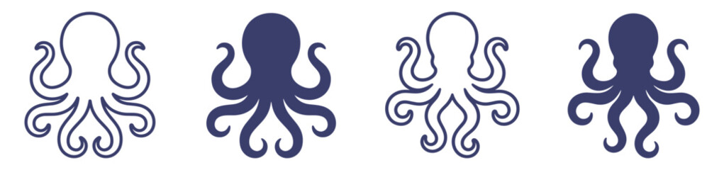 octopus icons set marine animal silhouettes vector illustrations on transparent background © gerik_a