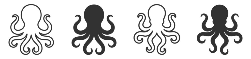 octopus icons set in outline and solid style vector illustration of sea animal on transparent background © gerik_a