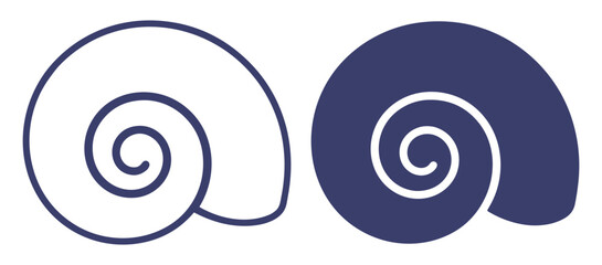 Vector illustration of a spiral snail shell outline and filled icon on transparent background © gerik_a