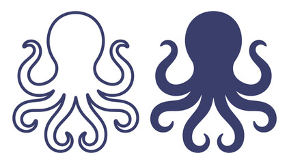 octopus icons illustration set, vector outline and solid style sea animal icon on transparent background © gerik_a