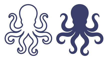 octopus simple line icon and solid silhouette icon set vector illustration on transparent background © gerik_a