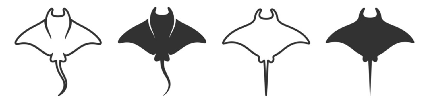 stingray icon set, vector illustration of aquatic animals on transparent background
