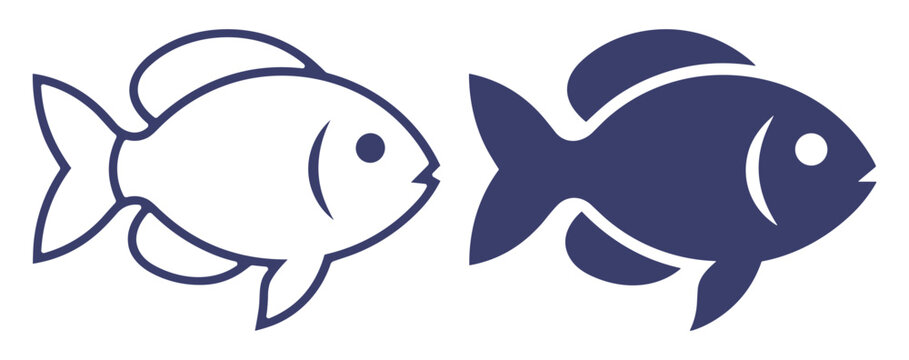 icon of stylized fish in outline and solid versions vector illustration on transparent background