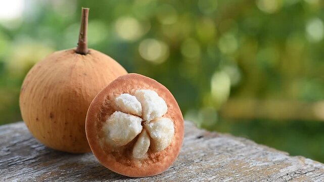 Santol or Sandoricum koetjape (Burm. f.) Merr. fruits on natural background.