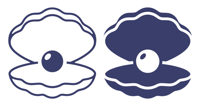 pair of pearl oyster shells with pearls vector illustration on transparent background