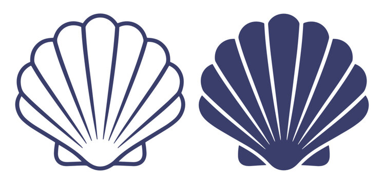 scallop shell icon set vector illustration on transparent background