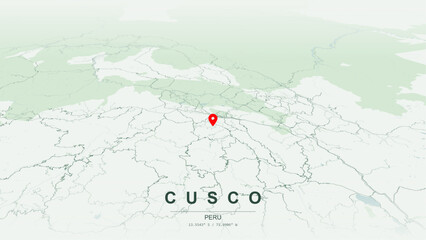 Naklejka premium Modern minimalist vector map of Cusco, Peru. High-quality scalable illustration of Cusco city grid, historic Plaza de Armas layout, Sacsayhuaman megalithic fortress contours for posters and design.