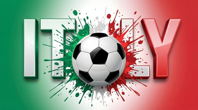 Soccer ball exploding with vibrant paint splatter on Italy flag background for celebration