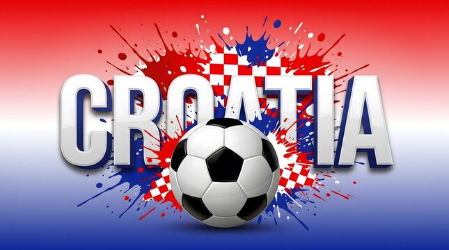 Soccer ball exploding with national pride for Croatia on vibrant red and blue background