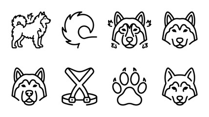 Husky Dog Icons Set, Pet Breed Graphics, Animal Vector Illustrations, Canine Head Silhouettes © Tania