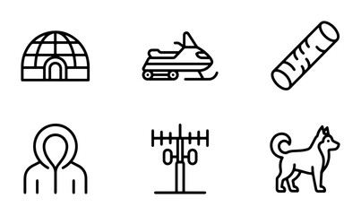 Arctic Icons: Igloo, Snowmobile, Log, Parka, Compass, Dog, Winter Travel, Cold Climate © Rashed