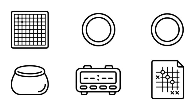 Go Game Icons: Board, Stones, Timer, Strategy Sheet Vector Set