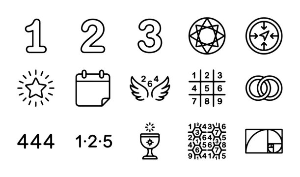 Numbers, Symbols, and Geometric Shapes Vector Icons: Math, Science, and Abstract Concepts