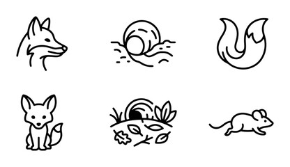 Cute Fox and Snail Vector Icons, Woodland Creatures Set, Simple Line Art Animals © Imran