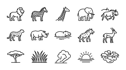 African Safari Animal Icons Set, Wildlife Vector Graphics, Nature Elements Collection © Imran