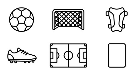 Soccer Icons Set: Ball, Goal, Cleats, Field, Shin Guard, Card - Sport Vector Graphics © Nabila