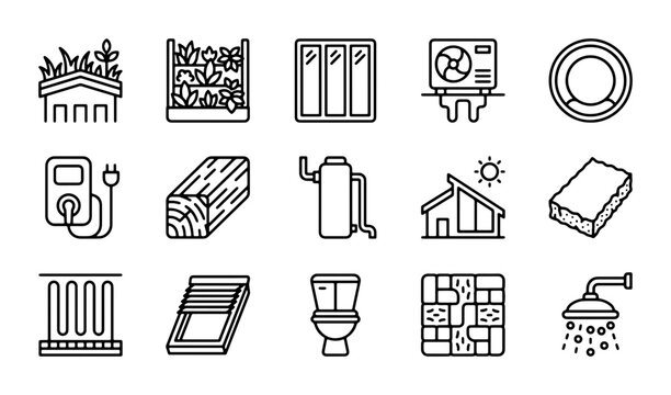 Home Renovation and Building Icons: Plumbing, HVAC, Construction, Materials, and Fixtures