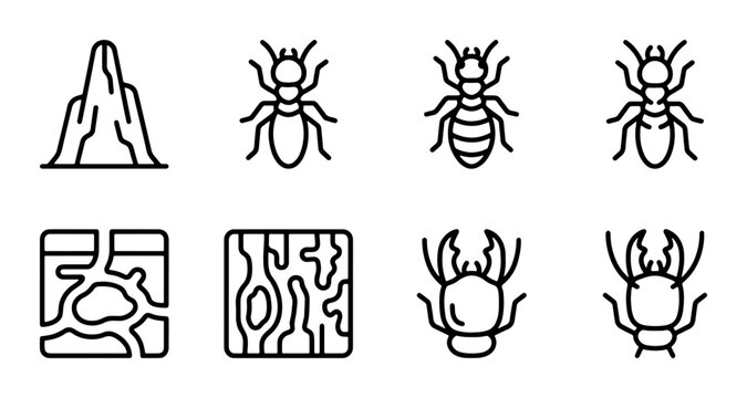 Insect Icons Set: Ant, Termite, Beetle, Colony, Mound, Vector Graphics for Pest Control