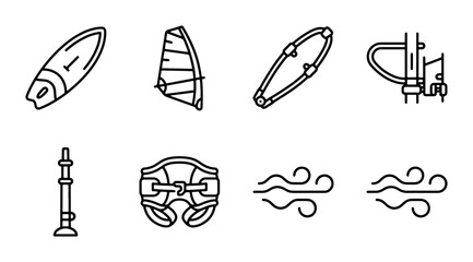 Windsurfing Equipment Icons, Water Sports Gear Vector Set, Nautical Activity Symbols © Shihab