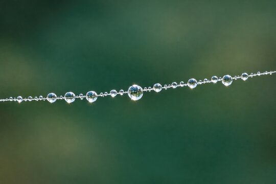 A close-up shot of a chain of water droplets on a surface
