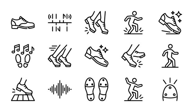 Tap Dance Icons Set, Footwear Steps and Rhythm Graphics, Musical Performance Symbols