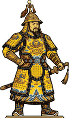 Obraz premium Historical Chinese Emperor vector, Qin Dynasty ruler illustration, ancient imperial monarch character graphic.