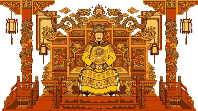 Historical Chinese Emperor vector, Qin Dynasty ruler illustration, ancient imperial monarch character graphic.