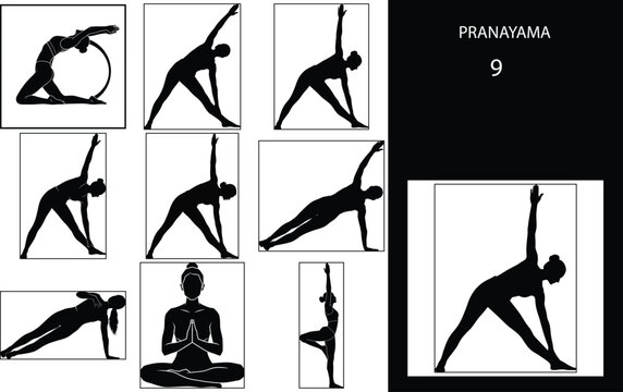 Yoga set of yoga poses silhouettes