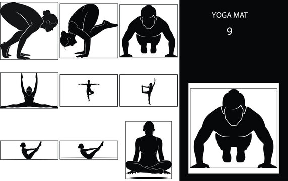 Yoga set of yoga poses silhouettes