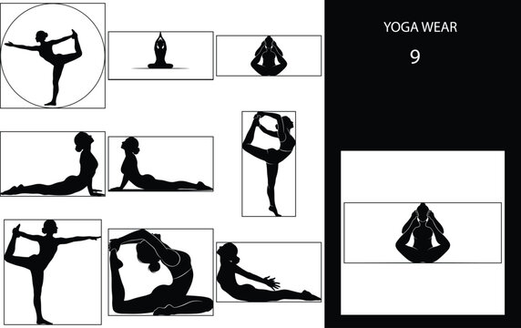Yoga set of yoga poses silhouettes