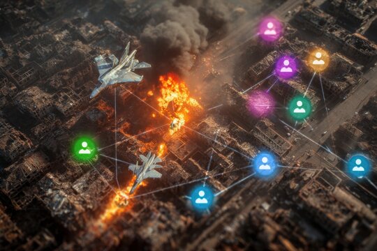Silhouettes and explosions: a skybound dance of destruction. Net