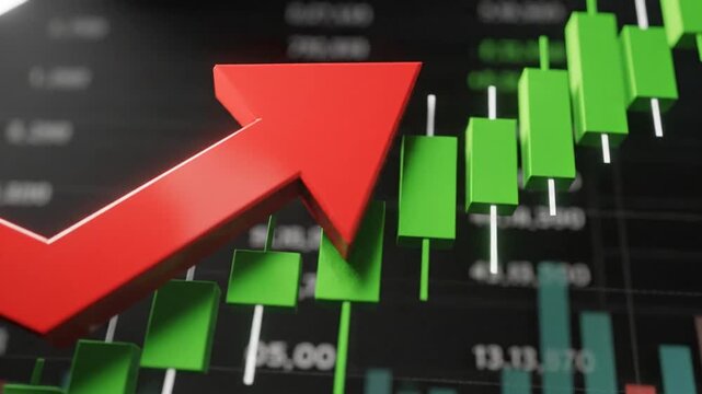 Stock market analysis with financial data indicators and upward arrow