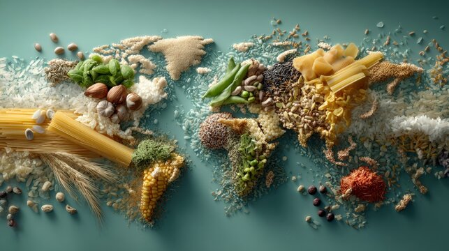A visual celebration of sustainable farming and global nutritional unity. Daily life. The earth portrayed in grains on world food day: a sustainable farming tribute. Press photo.