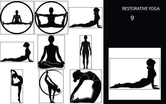 Yoga set of yoga poses silhouettes